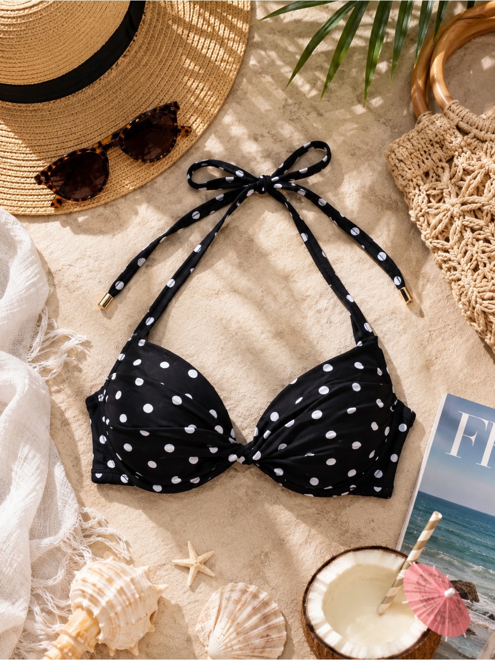 Mossimo Supply Co. Black and White Polka Dot Halter Bikini Top